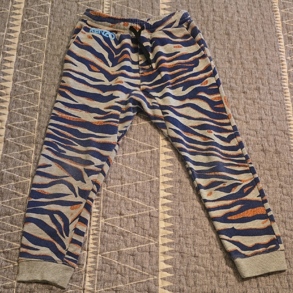 Kenzo Kids' Zebra Pattern Joggers in Blue and Orange